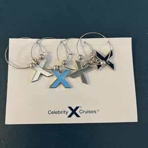 Celebrity Cruises Wine Glass Charms X Silver Tone Multicolor New Two Sets